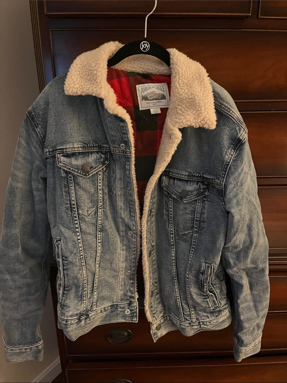 American Eagle Outfitters Blue Denim Sherpa-Lined Men's Jacket